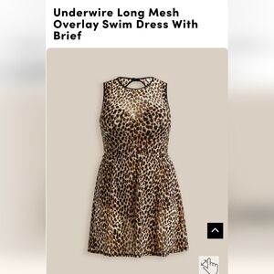 Torrid under wire long mesh overlay swim dress with brief -cheetah print 1x